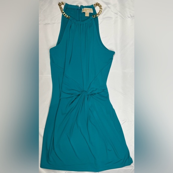 Michael Kors Turquoise Mini Dress with Gold Chain Straps - New - Small - Picture 1 of 5